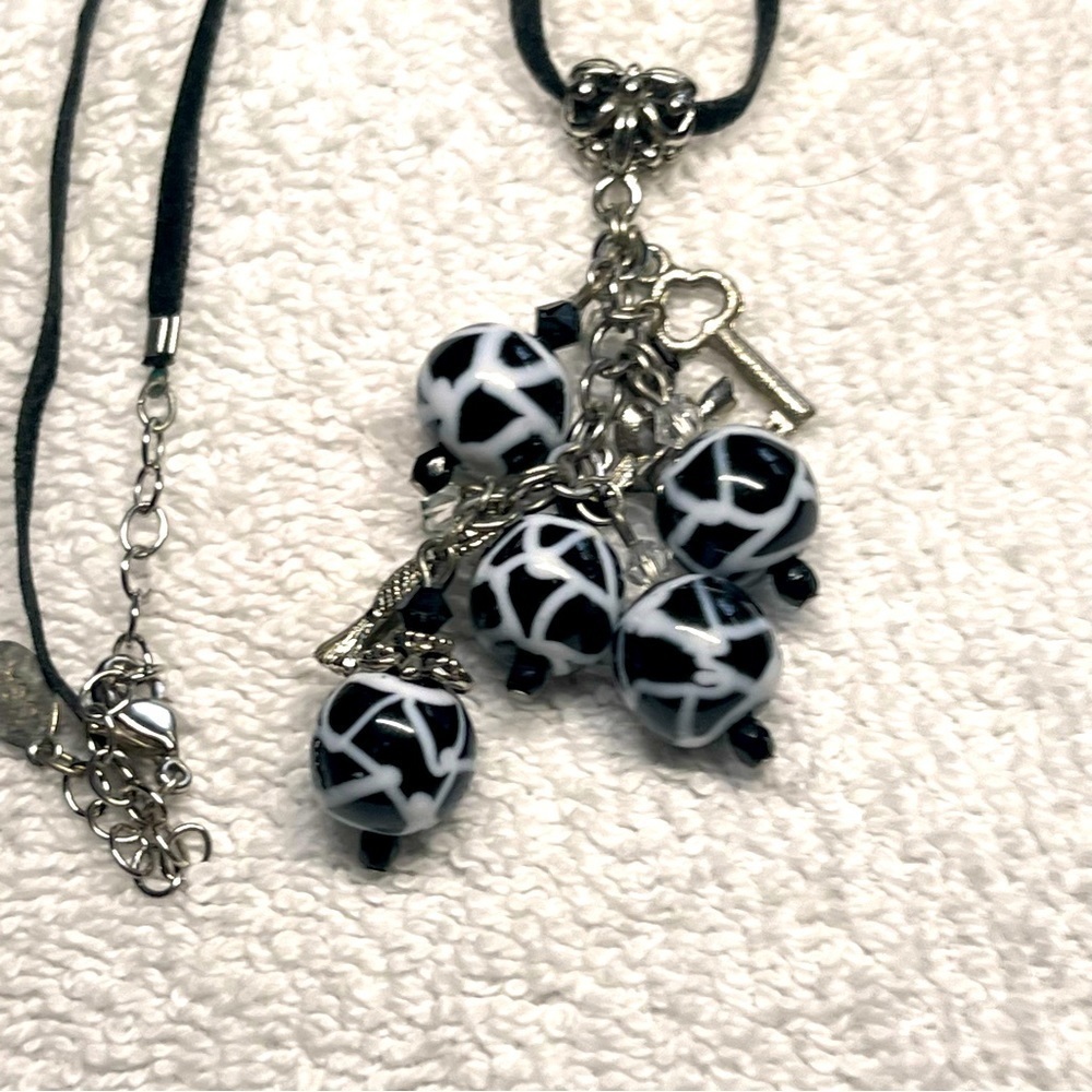 Alexis K Leather And Glass Bead Charm Necklace